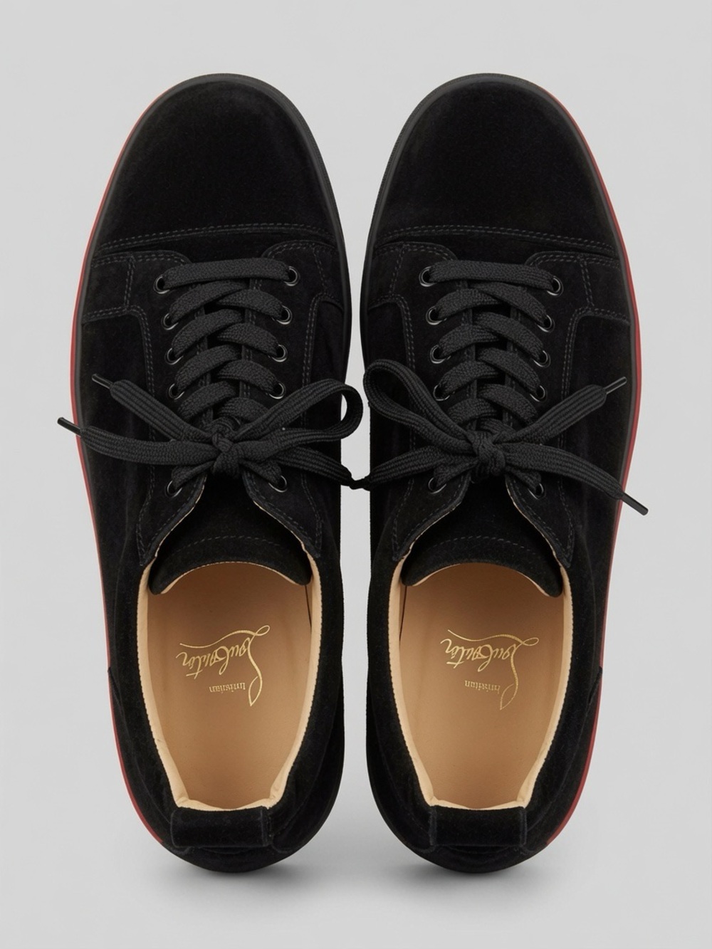 Christian Louboutin Black Suede Sneakers with Red Outsole